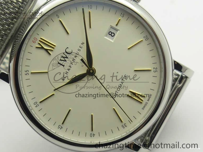 MIROTIME 0111 Breathable Portofino IW356501 SS V3 MK 1:1 Best Edition White Dial Gold Markers On SS Mesh Bracelet MIYOTA 7197